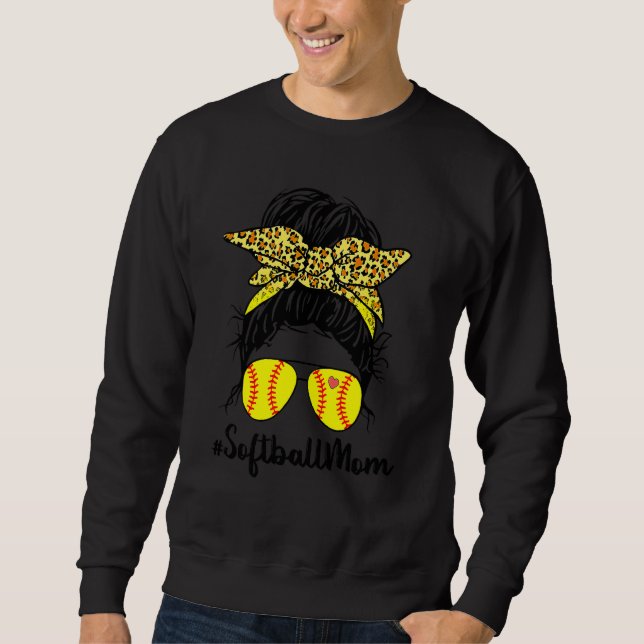 Sweatshirt Bleached Softball Maman Vie Avec Messager Joueur B (Devant)
