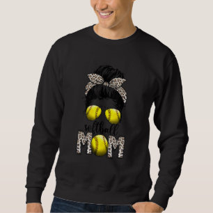 Sweatshirt Bleached Softball Maman Vie Leopard Messy Bun Jeu