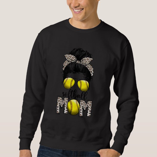 Sweatshirt Bleached Softball Maman Vie Leopard Messy Bun Jeu (Devant)