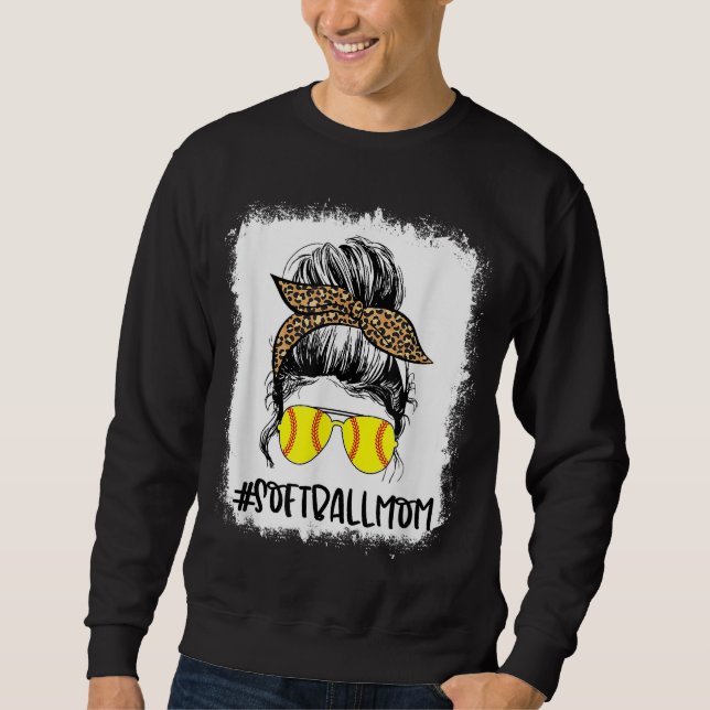 Sweatshirt Bleached Softball Maman Vie Leopard Messy Bun Jeu (Devant)