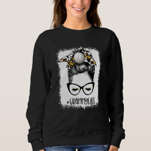 Sweatshirt Bleached Volleyball Grammy Life Leopard Messy Bun