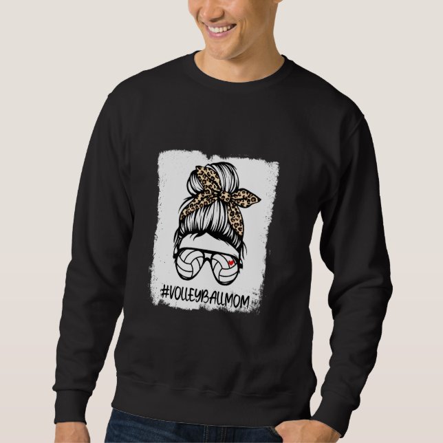 Sweatshirt Bleached Volleyball Maman Vie Leopard Messy Bun Ma (Devant)