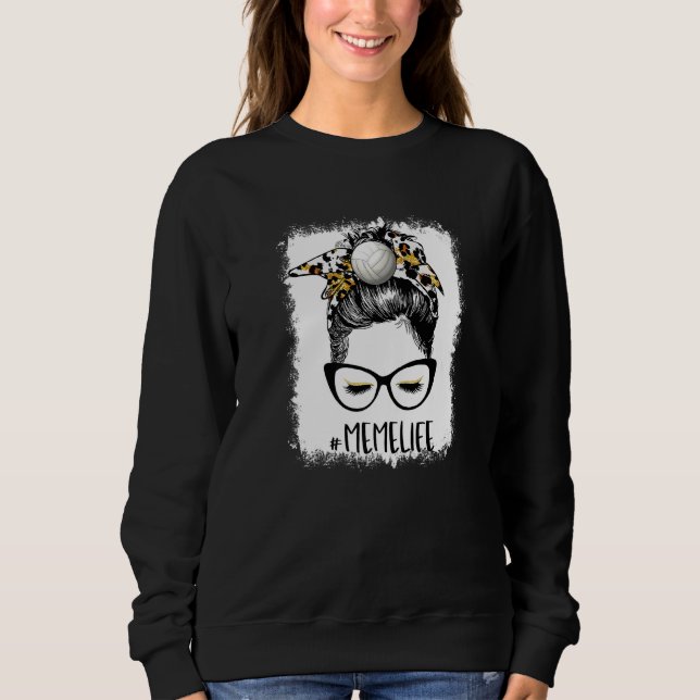 Sweatshirt Bleached Volleyball Mème Vie Leopard Messy Bun Ga (Devant)