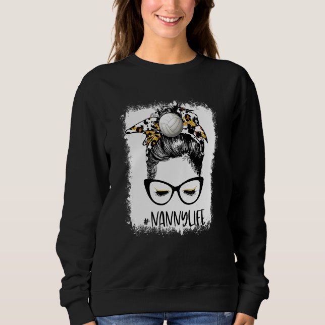 Sweatshirt Bleached Volleyball Nanny Life Leopard Messy Bun G (Devant)