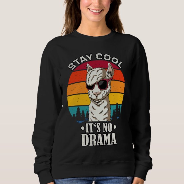 Sweatshirt Bleib Cool No Drama retro vintage  llama (Devant)