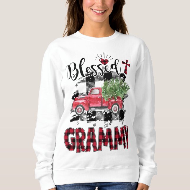 Sweatshirt Blessed Grammy Red plaid Christmas (Devant)