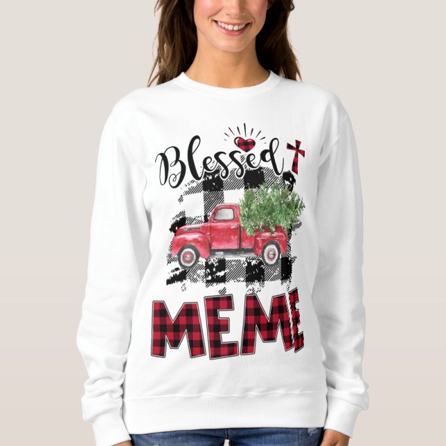 Sweatshirt Blessed Meme Red plaid Christmas (Devant)