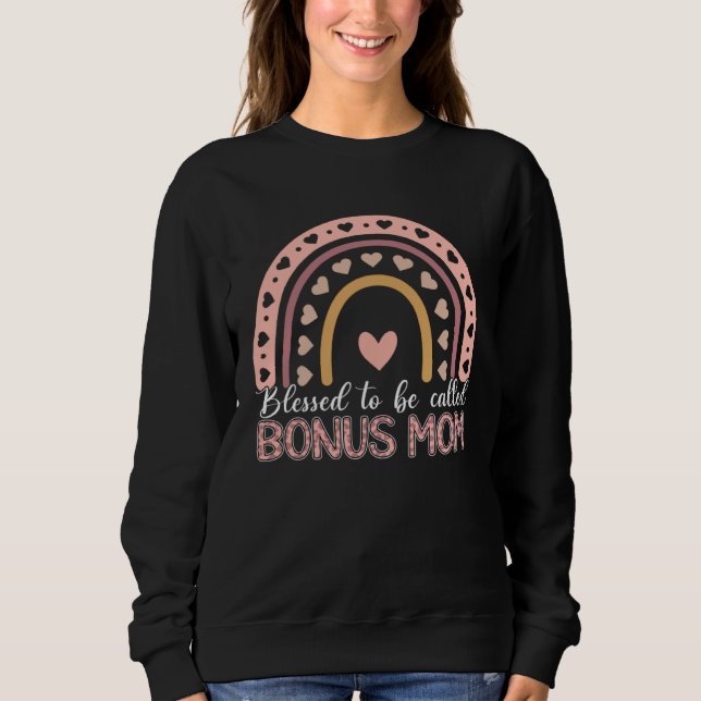 Sweatshirt Blessed To Be Called Bonus Mom Leopard Rainbow Mom (Devant)