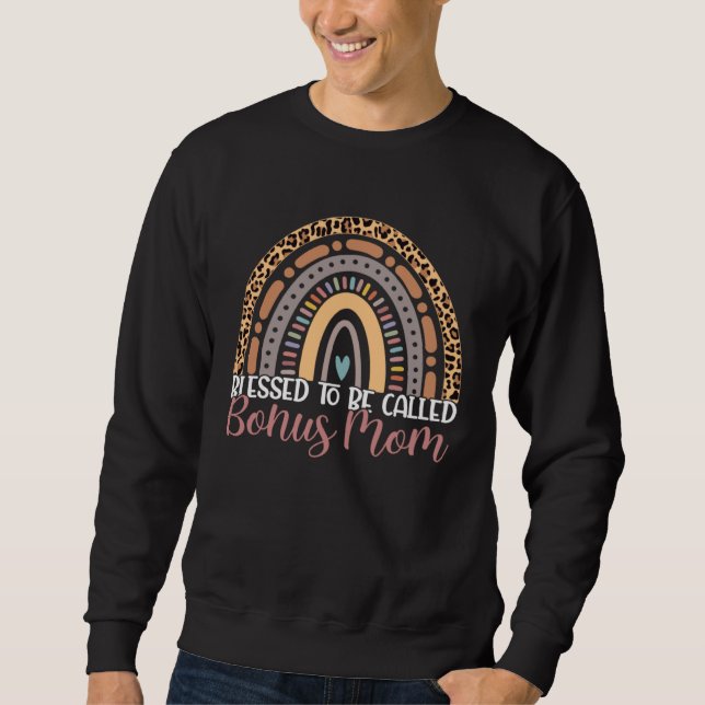 Sweatshirt Blessed To Be Called Bonus Mom Rainbow Leopard Mot (Devant)
