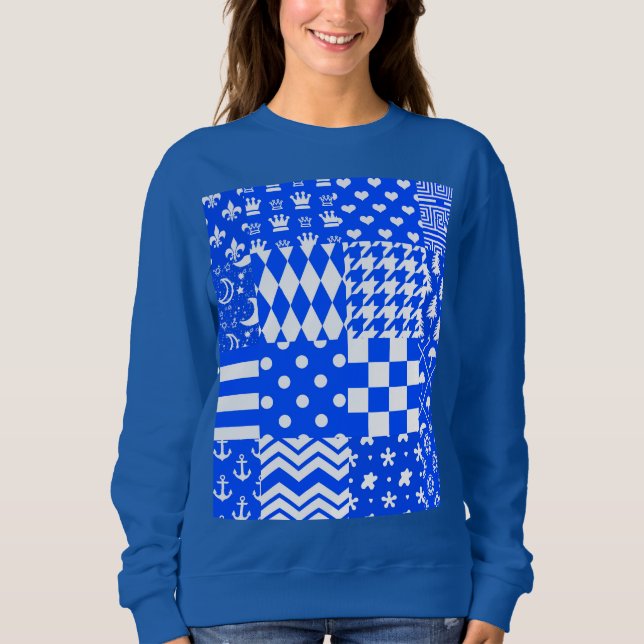 Sweatshirt Bleu Blanc Mixte Motif Conception (Devant)