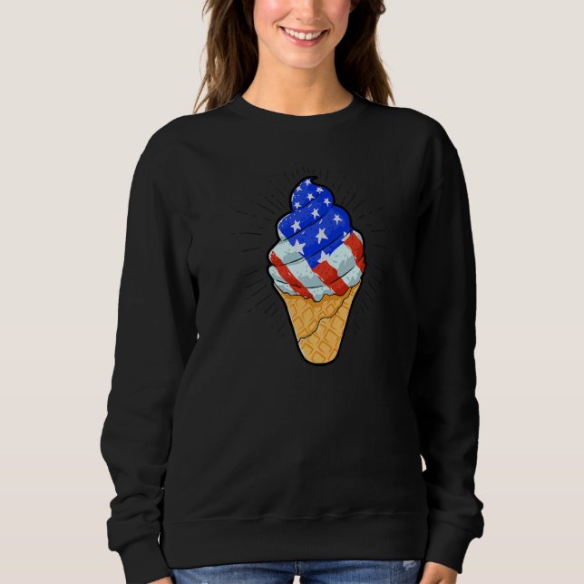 Sweatshirt Bleu blanc rouge glaces cône 4 juillet Indépendanc (Devant)