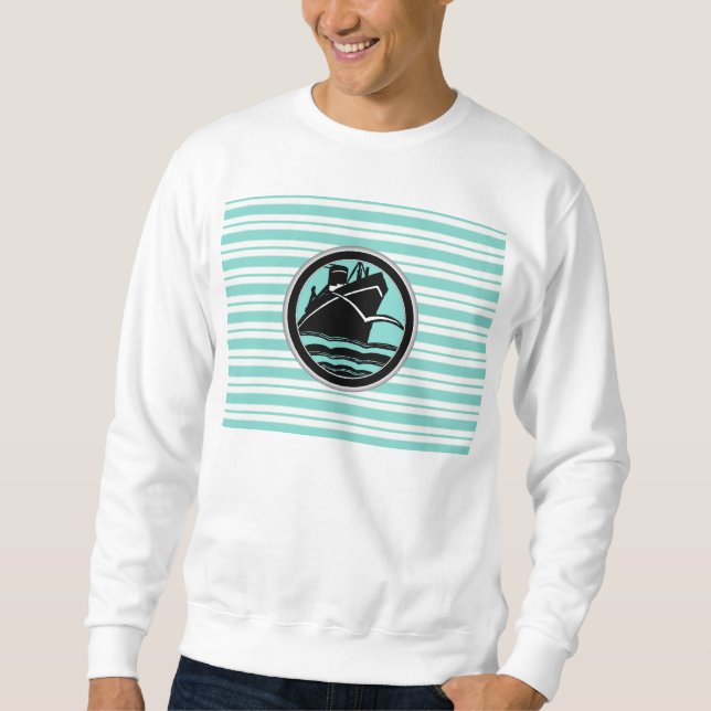 Sweatshirt Bleu Bleu Blanc rayé Noir Cruise Navire nautique (Devant)