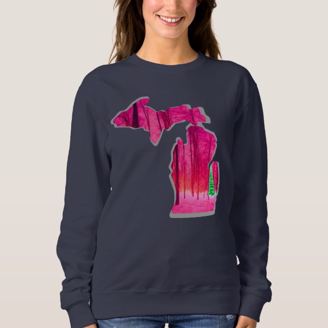 Sweatshirt bleu de la marine du Michigan avec PINK (Devant)