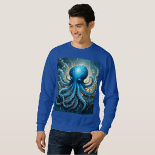 Sweatshirt Bleu Octopus Acrylique Abstraite,