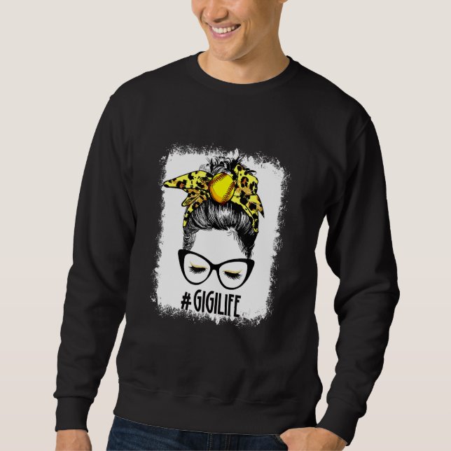 Sweatshirt Bleu Softball Gigi Messy Bun Jeu Mères (Devant)