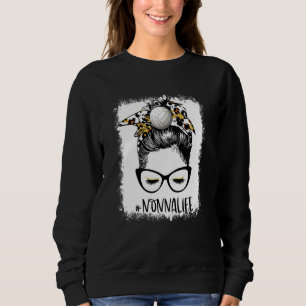 Sweatshirt Bleu Volleyball Nonna Life Leopard Messy Bun G