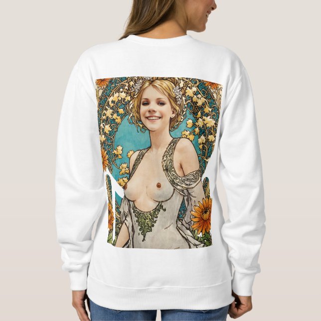 Sweatshirt Blonde à courte distance V1n2 Mucha Style Art (Dos)