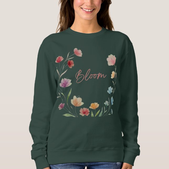 Sweatshirt Bloom Floral Soft Pastel Botanical Design (Devant)