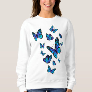 Sweatshirt Blue Butterfly Art Garden Beaux papillons