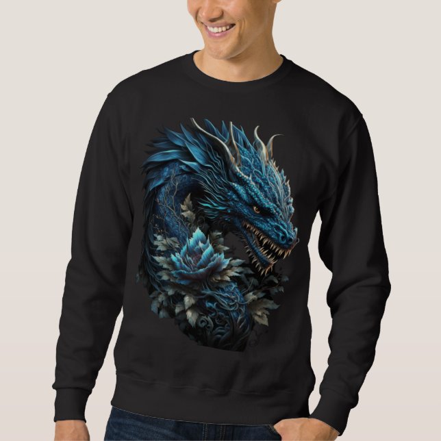 Sweatshirt Blue Chinese Dragon E Girl Aesthetic E Boy retro 9 (Devant)