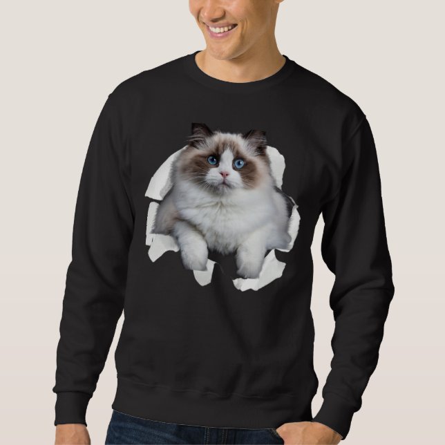 Sweatshirt Blue eye Kitten Torn Cloth Himalayan Birman Ragdol (Devant)