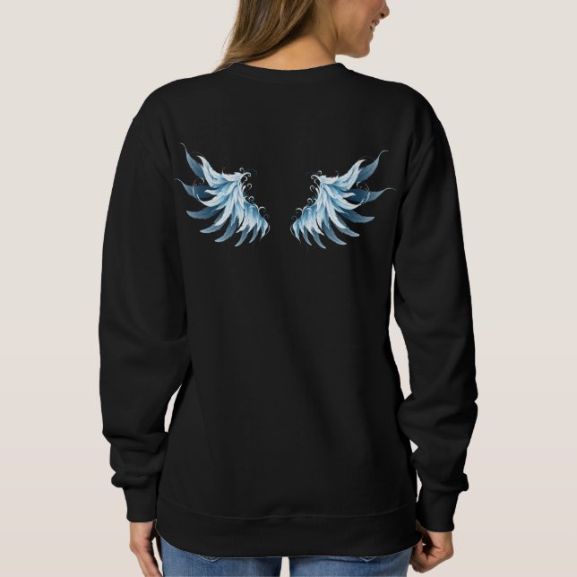 Sweatshirt Blue Glowing Angel Wings on black background (Dos)