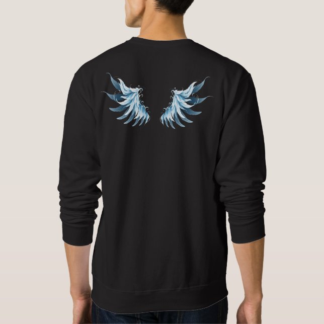 Sweatshirt Blue Glowing Angel Wings on black background (Dos)