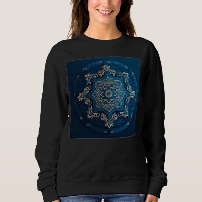 Sweatshirt Blue Mandala Divine Illustration Unique Luck Women (Devant)