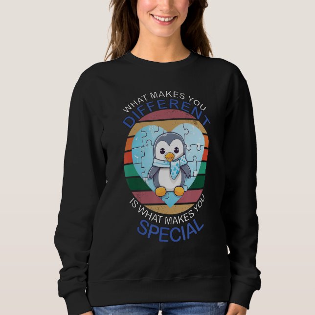 Sweatshirt Blue Puzzle Autism Child Awareness Penguin (Devant)