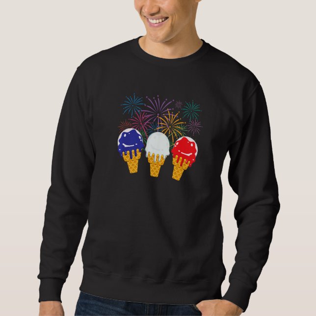 Sweatshirt Blue White Red Ice Cream Cone Us Flag 4th Of July  (Devant)