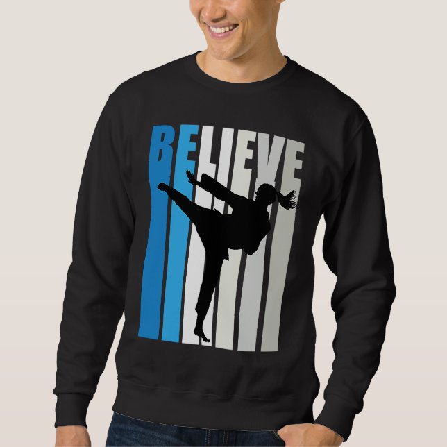 Sweatshirt Blue Womens Believe Karate Motivational Retro Grap (Devant)