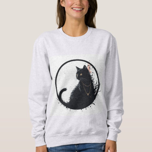 Sweatshirt blusa femina com design gato preto  (Devant)