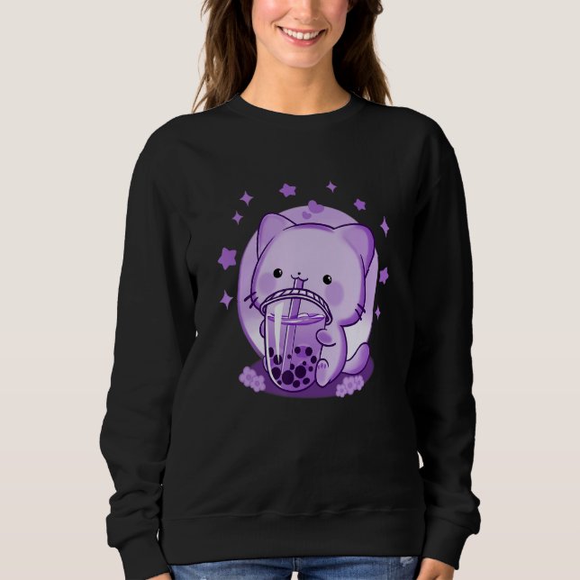 Sweatshirt Boba Chat Boire Boba Thé Cute Chat Japonais Drôle (Devant)
