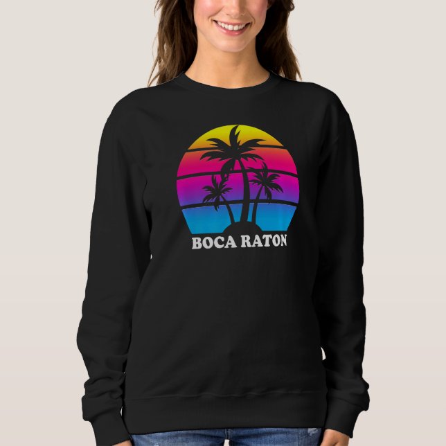 Sweatshirt Boca Raton Florida Retro Palm Tree Sunset Vacances (Devant)