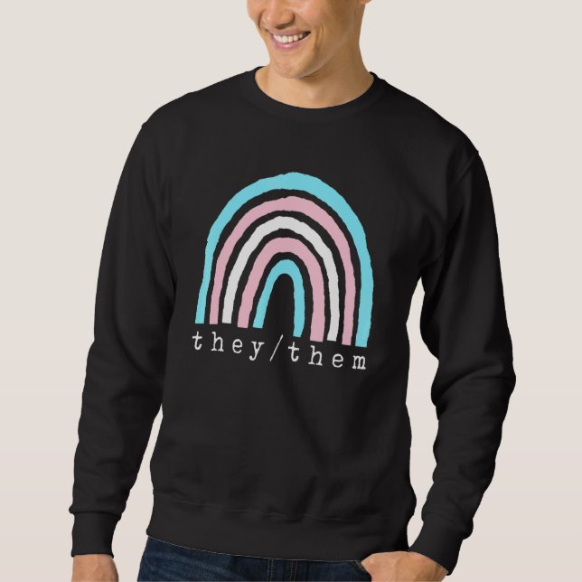 Sweatshirt Boho Arc-en-ciel Trans Pronoms Ils Eux Fierté Lbgt (Devant)