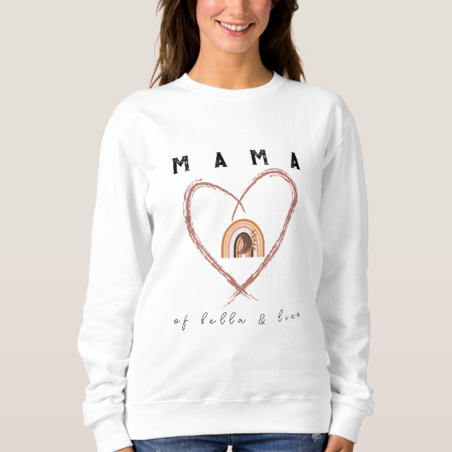 Sweatshirt Boho Mama Texte avec plumes de lune Noms d'enfant  (Devant)