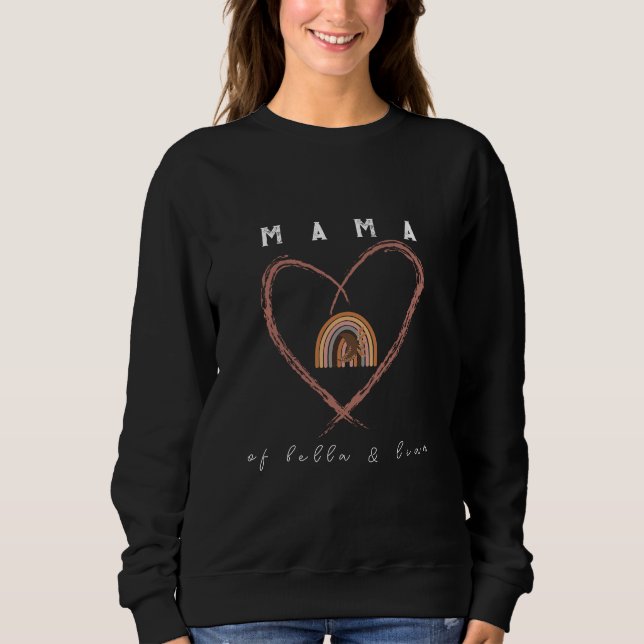 Sweatshirt Boho Mama Texte avec plumes de lune Noms des enfan (Devant)
