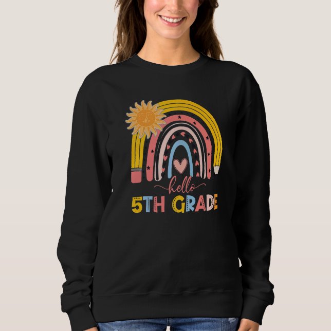 Sweatshirt Boho Rainbow Bonjour Enseignant de 5e année Premie (Devant)