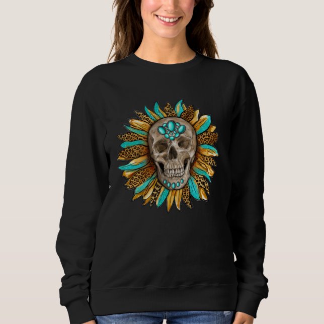Sweatshirt Boho Turquoise skull sunflower turquoise Gypsy Sou (Devant)
