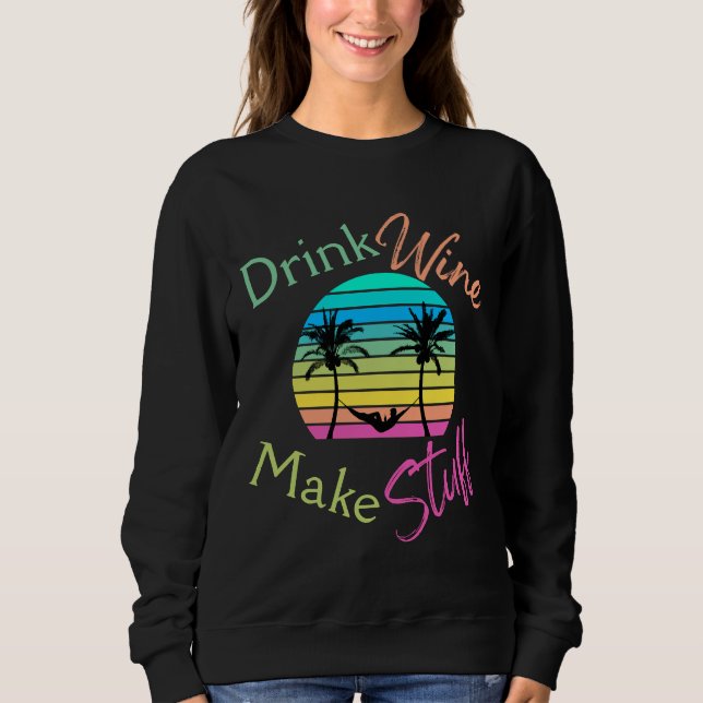 Sweatshirt Boire Du Vin Faire Coucher Le Soleil Avec Des Palm (Devant)