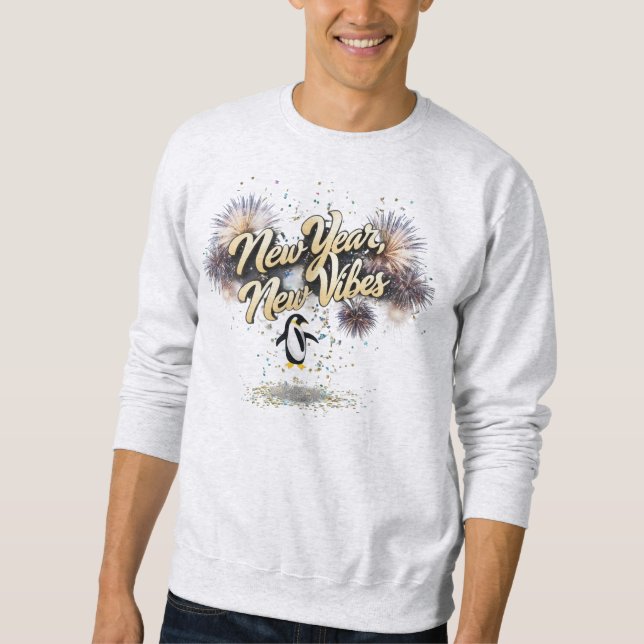 Sweatshirt Bold Script "New Year, New Vibes" Penguin Basic (Devant)