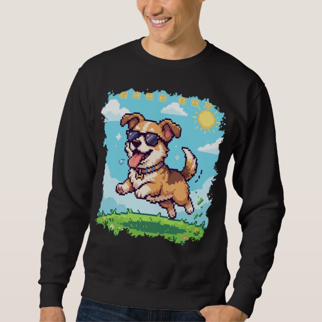 Sweatshirt Bon Chien Pixel Puppy Design de Jeu Rétro (Devant)