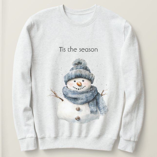 Sweatshirt Bonhomme de neige bleu de Noël (Design devant)