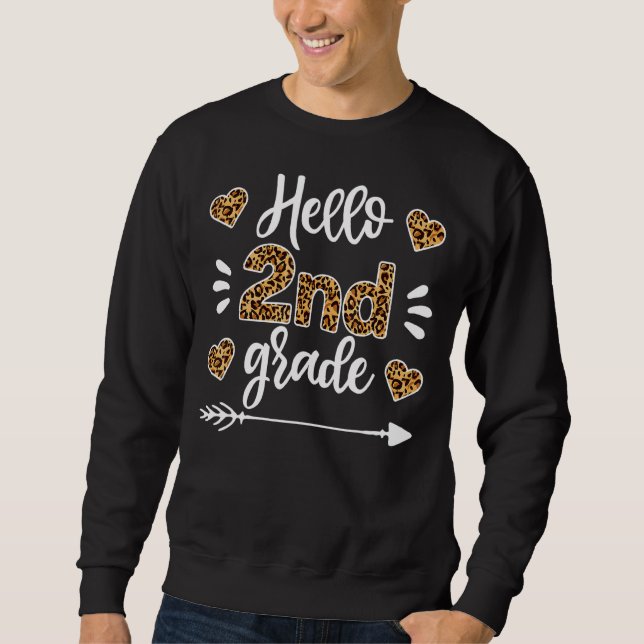 Sweatshirt Bonjour 2e année Leopard Enseignant Premier Jour D (Devant)