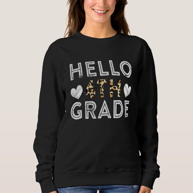 Sweatshirt Bonjour 4e année Retour à l'école 1er jour Leopard (Devant)