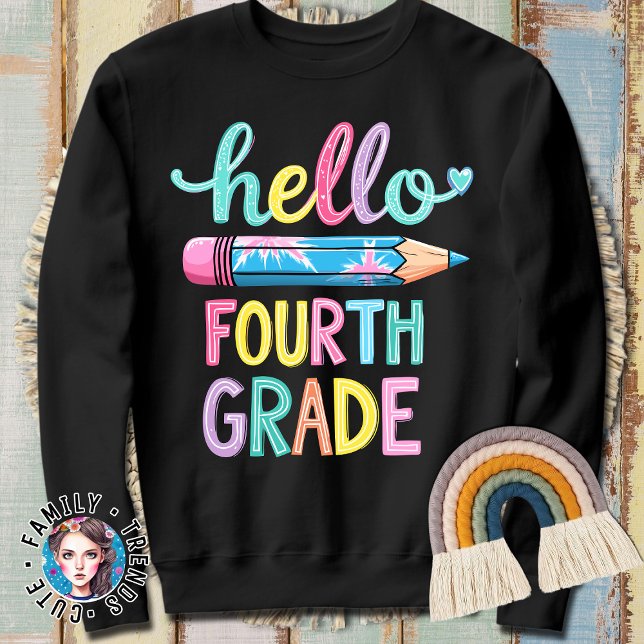 Sweatshirt Bonjour Chemises d'enseignante de 4e année pour fe (Créateur téléchargé)