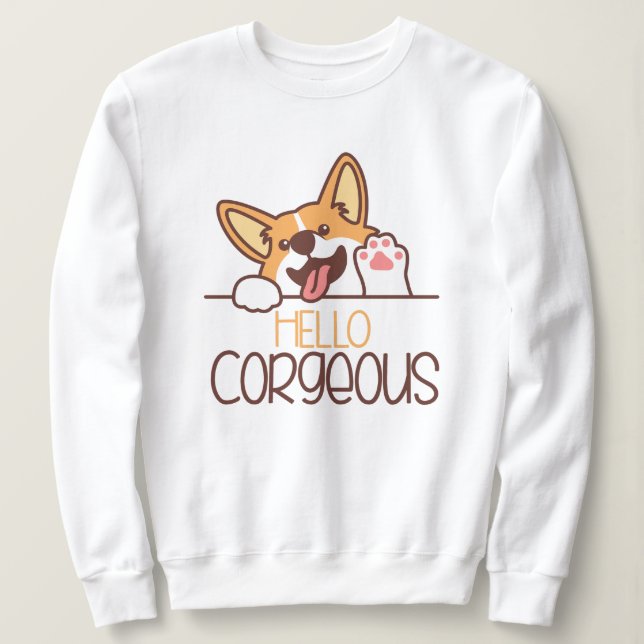 Sweatshirt Bonjour Corgi Chien (Design devant)