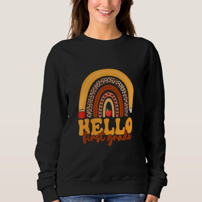 Sweatshirt Bonjour Enseignant Mignon de Première Année Léopar (Devant)