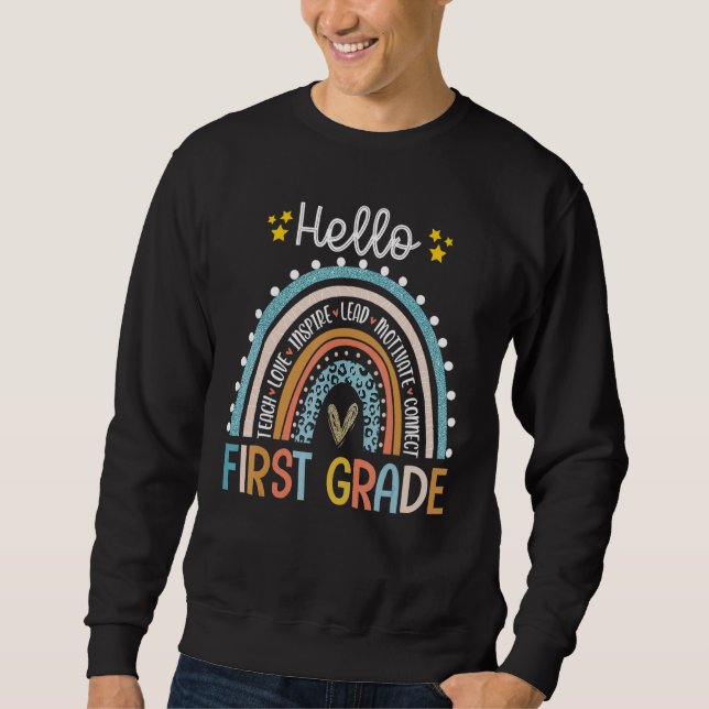 Sweatshirt Bonjour enseignante de première année Boho Rainbow (Devant)