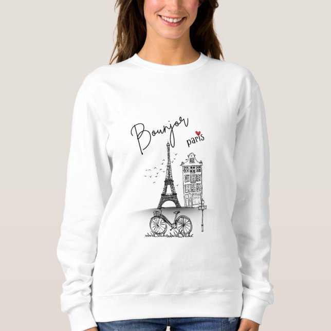 Sweatshirt Bonjour Paris : Design minimaliste chic (Devant)